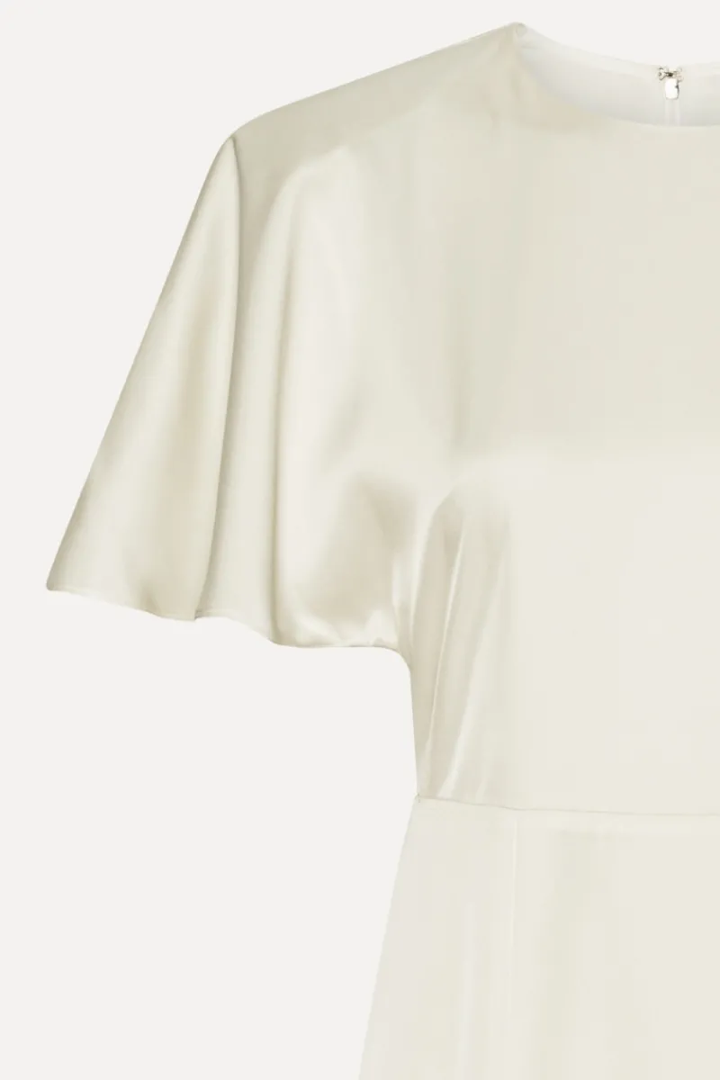 Bridal|Midi Dresses-ROTATE Birger Christensen Satin Midi Slit Dress Creme White Egret color