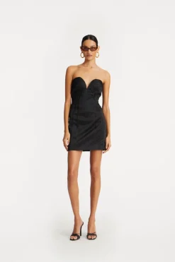 Mini Dresses|Dresses-ROTATE Birger Christensen Satin Mini Dress Black Black color