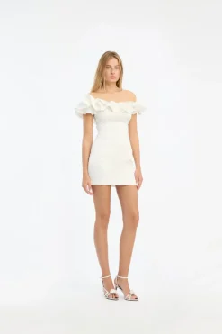 Mini Dresses|Dresses-ROTATE Birger Christensen Satin Mini Ruffle Dress White Egret color