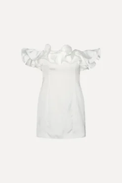 Mini Dresses|Dresses-ROTATE Birger Christensen Satin Mini Ruffle Dress White Egret color