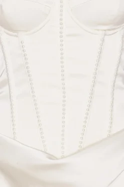Bridal|Maxi Dress-ROTATE Birger Christensen Satin Pearl Corset Dress White Egret color