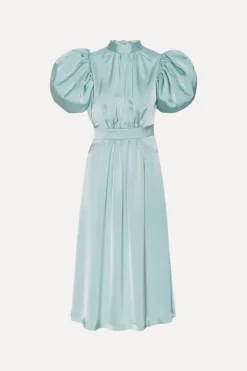 Maxi Dress|Dresses-ROTATE Birger Christensen Satin Puff Midi Dress Dusty Blue Blue Haze color