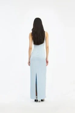 Maxi Dress|Dresses-ROTATE Birger Christensen Satin Strap Maxi Dress Light Blue Plein Air color