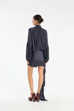 Mini Dresses|Dresses-ROTATE Birger Christensen Satin Strap Tie Dress Dark Blue Graphite color