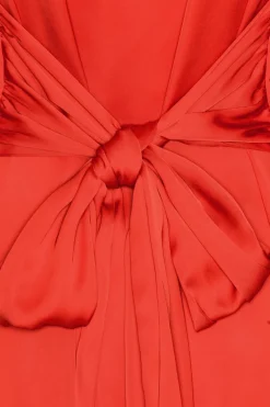 Mini Dresses|Dresses-ROTATE Birger Christensen Satin Tie Shirt Dress Red Racing Red color