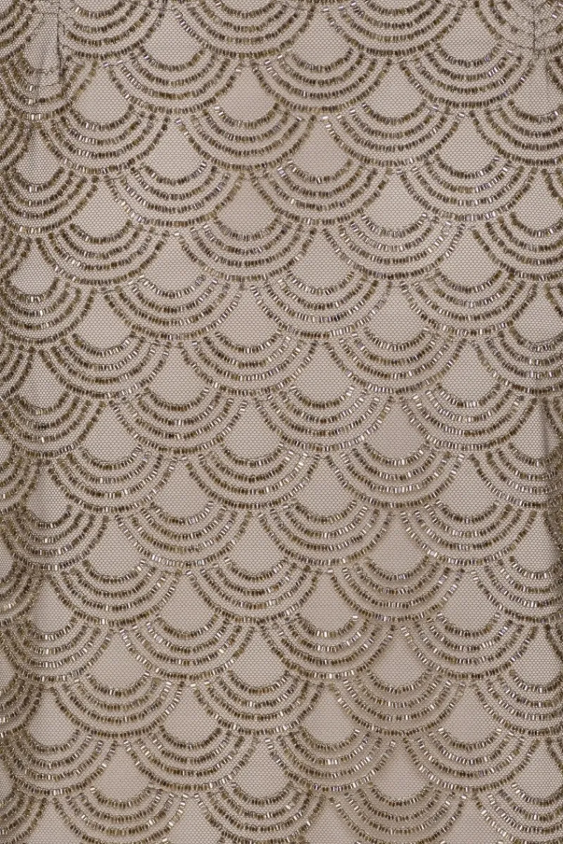 Skirts-ROTATE Birger Christensen Scallop Sequin Midi Skirt Taupe Gull Grey color