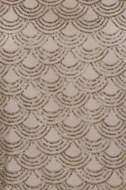 Tops-ROTATE Birger Christensen Scallop Sequin Top Taupe Gull Grey color