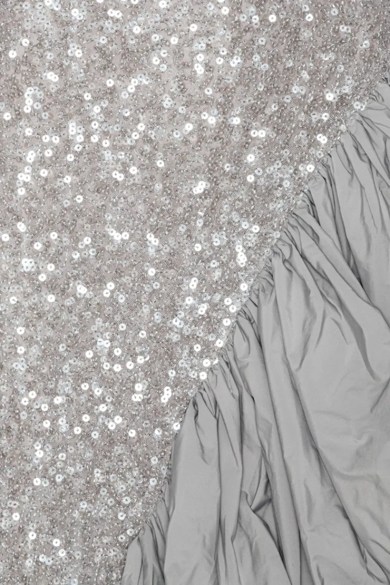 Sequins|Midi Dresses-ROTATE Birger Christensen Sequin Asymmetric Dress Grey Alloy (Light Gray) color