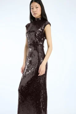 Sequins|Maxi Dress-ROTATE Birger Christensen Sequin Cap Sleeve Dress Burgundy Zinfandelcolor