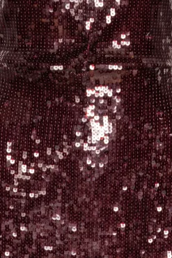 Sequins|Maxi Dress-ROTATE Birger Christensen Sequin Cap Sleeve Dress Burgundy Zinfandelcolor