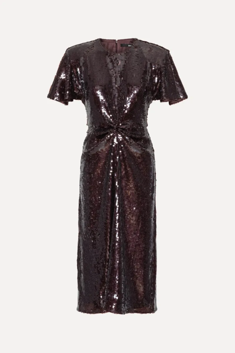 Sequins|Midi Dresses-ROTATE Birger Christensen Sequin Dress W. Slit Dark Brown Chocolate Plum (Brown) Comb. color