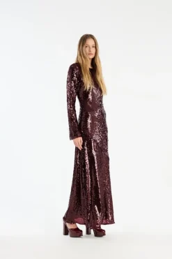 Sequins|Maxi Dress-ROTATE Birger Christensen Sequin Maxi Dress Burgundy Zinfandelcolor