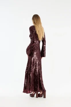 Sequins|Maxi Dress-ROTATE Birger Christensen Sequin Maxi Dress Burgundy Zinfandelcolor