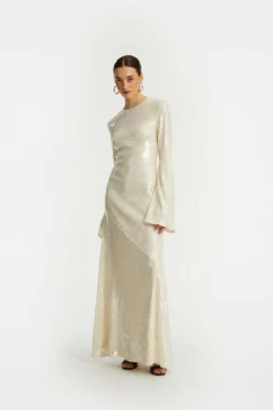 Bridal|Sequins-ROTATE Birger Christensen Sequin Maxi Dress White Egret color