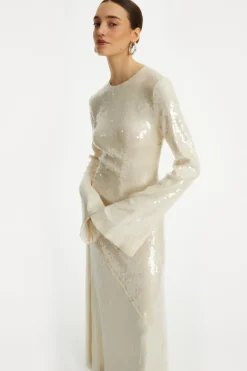 Bridal|Sequins-ROTATE Birger Christensen Sequin Maxi Dress White Egret color