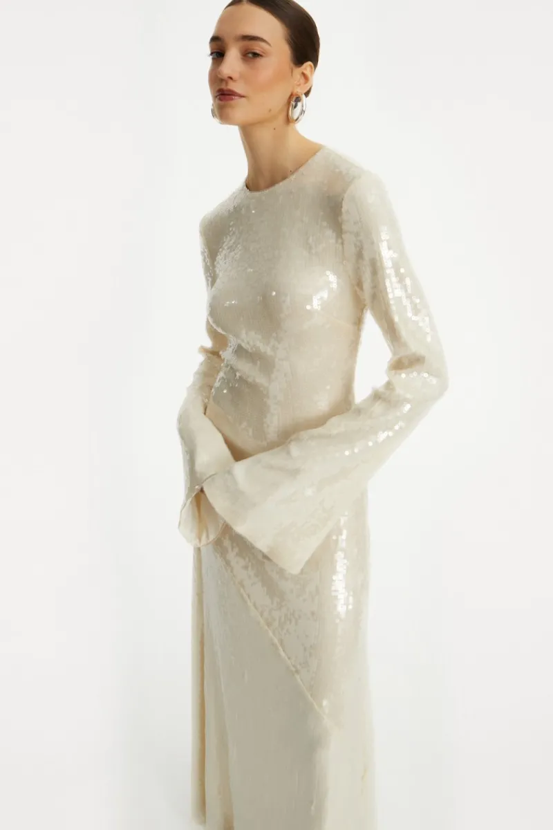 Bridal|Sequins-ROTATE Birger Christensen Sequin Maxi Dress White Egret color