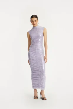 Sequins|Midi Dresses-ROTATE Birger Christensen Sequin Midi Dress Purple Misty Lilac color