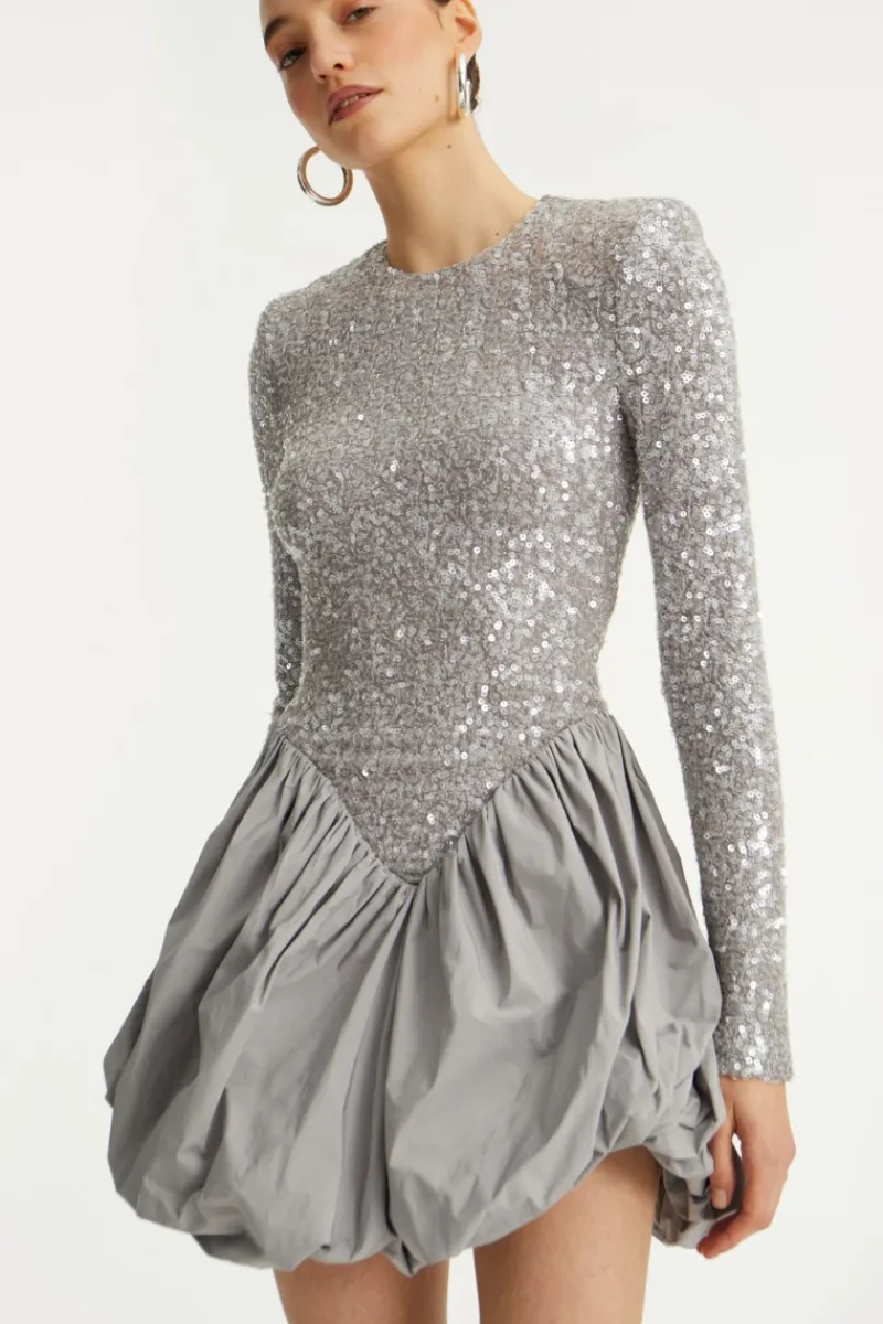 Sequins|Mini Dresses-ROTATE Birger Christensen Sequin Mini Dress Grey Alloy (Light Gray) color
