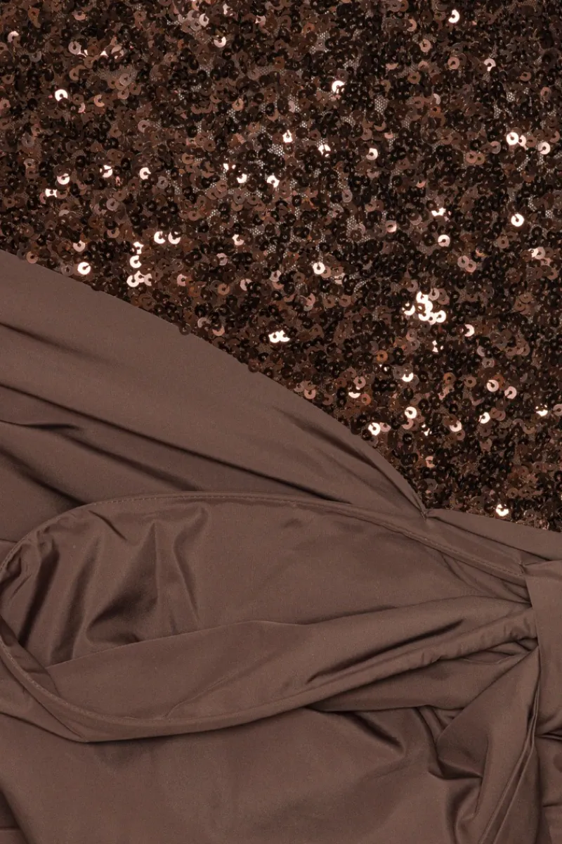 Sequins|Mini Dresses-ROTATE Birger Christensen Sequins Bow Mini Dress Dark Brown CHICORY COFFEE color