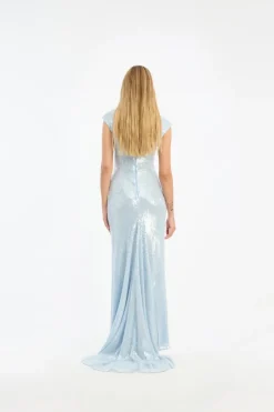 Sequins|Dresses-ROTATE Birger Christensen Sequins Cap Sleeve Dress Light Blue Plein Air color