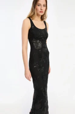 Maxi Dress|Dresses-ROTATE Birger Christensen Sequins Fitted Maxi Dress Black Black color