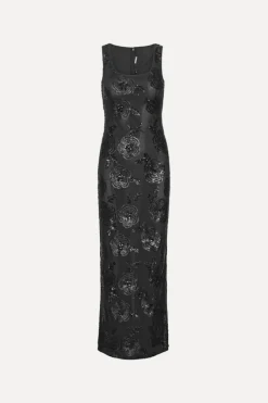 Maxi Dress|Dresses-ROTATE Birger Christensen Sequins Fitted Maxi Dress Black Black color