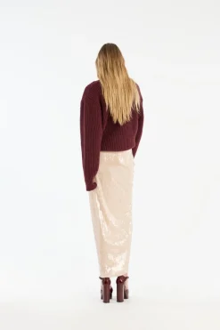 Skirts-ROTATE Birger Christensen Sequins Knot Skirt Creme Nougat color