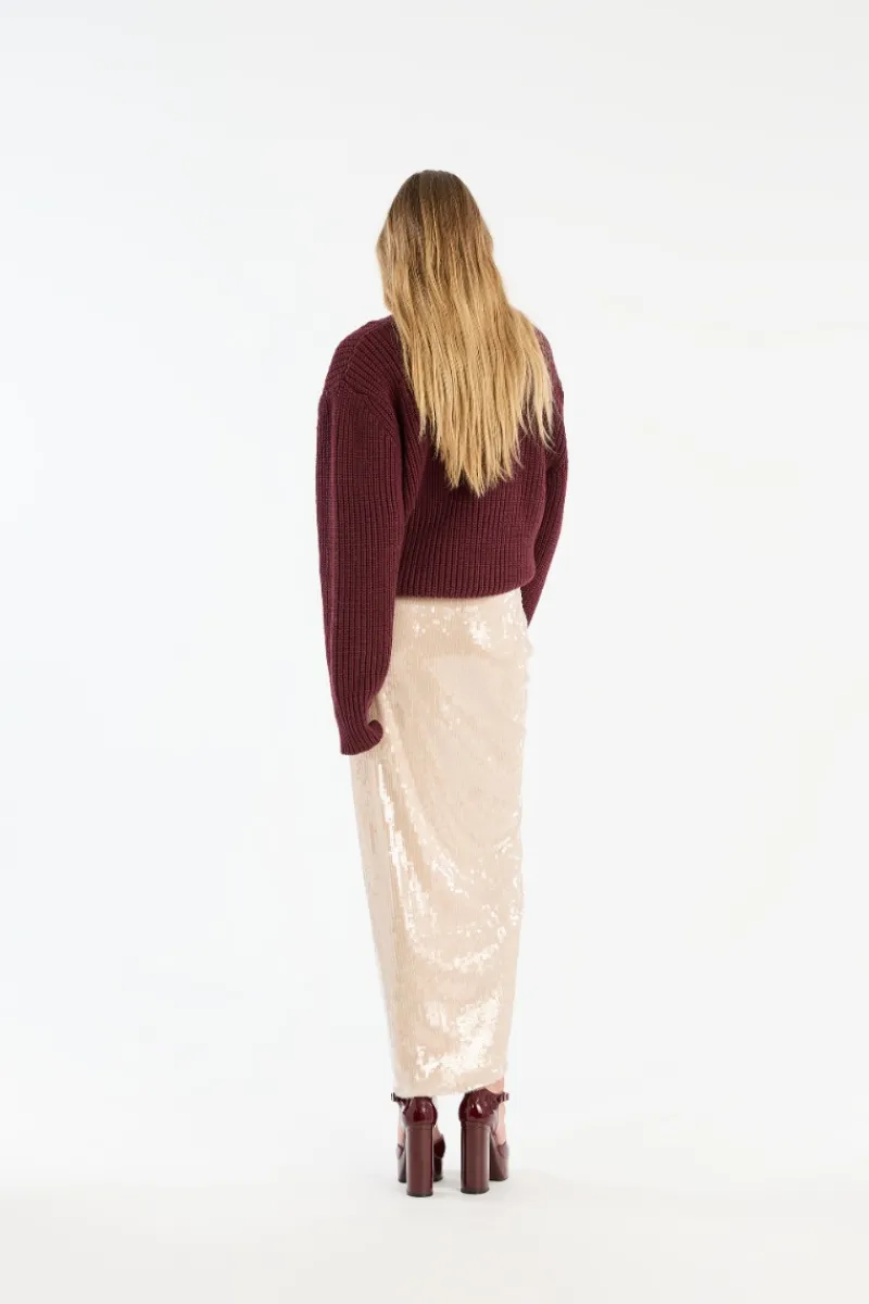 Skirts-ROTATE Birger Christensen Sequins Knot Skirt Creme Nougat color