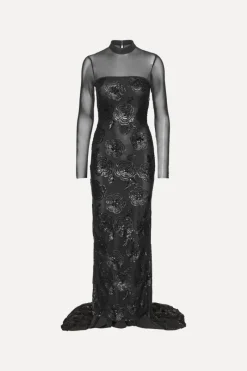 Sequins|Maxi Dress-ROTATE Birger Christensen Sequins Ls Maxi Dress Black Black color