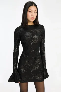 Sequins|Dresses-ROTATE Birger Christensen Sequins Ls Mini Dress Black Black color