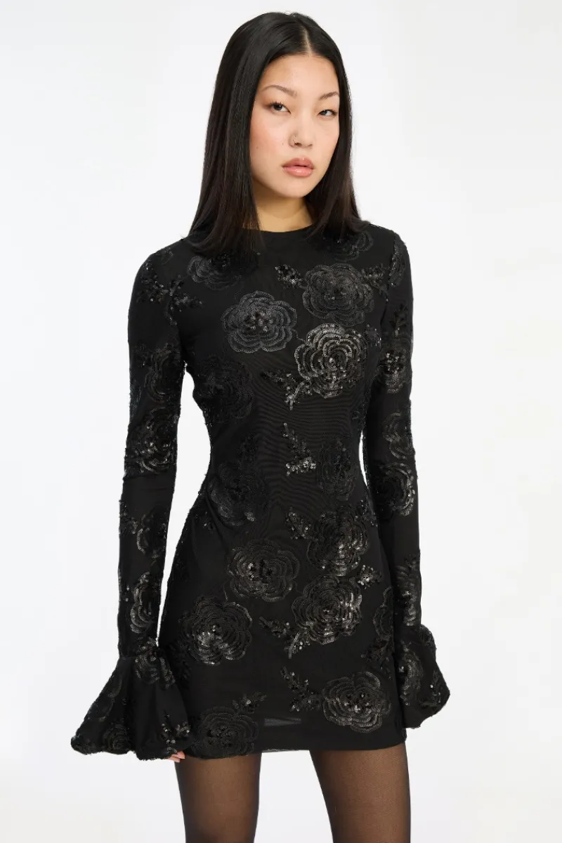 Sequins|Dresses-ROTATE Birger Christensen Sequins Ls Mini Dress Black Black color