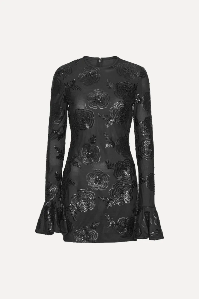 Sequins|Dresses-ROTATE Birger Christensen Sequins Ls Mini Dress Black Black color