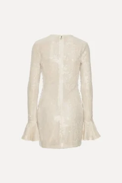 Sequins|Mini Dresses-ROTATE Birger Christensen Sequins Ls Mini Dress Creme Nougat color