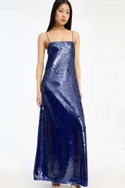 Sequins|Maxi Dress-ROTATE Birger Christensen Sequins Max Dress Dark Blue Mazarine Blue color