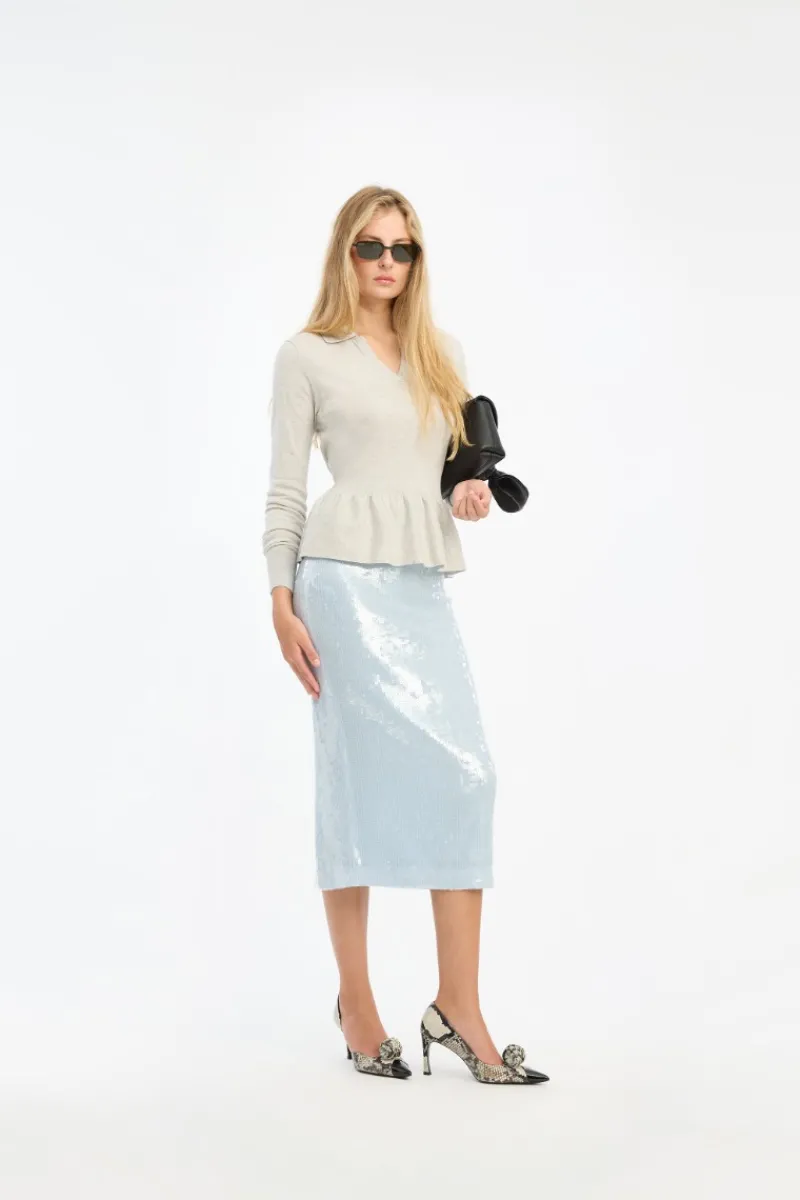 Skirts-ROTATE Birger Christensen Sequins Pencil Skirt Light Blue Plein Air color
