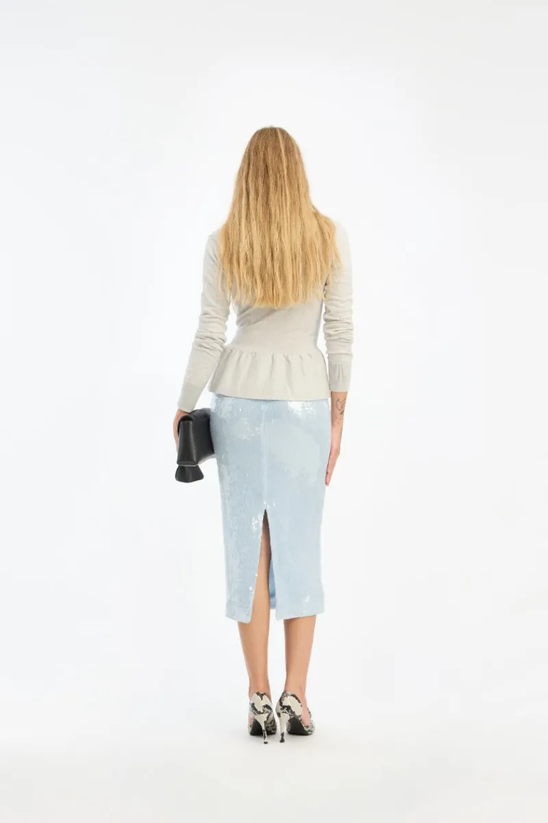 Skirts-ROTATE Birger Christensen Sequins Pencil Skirt Light Blue Plein Air color