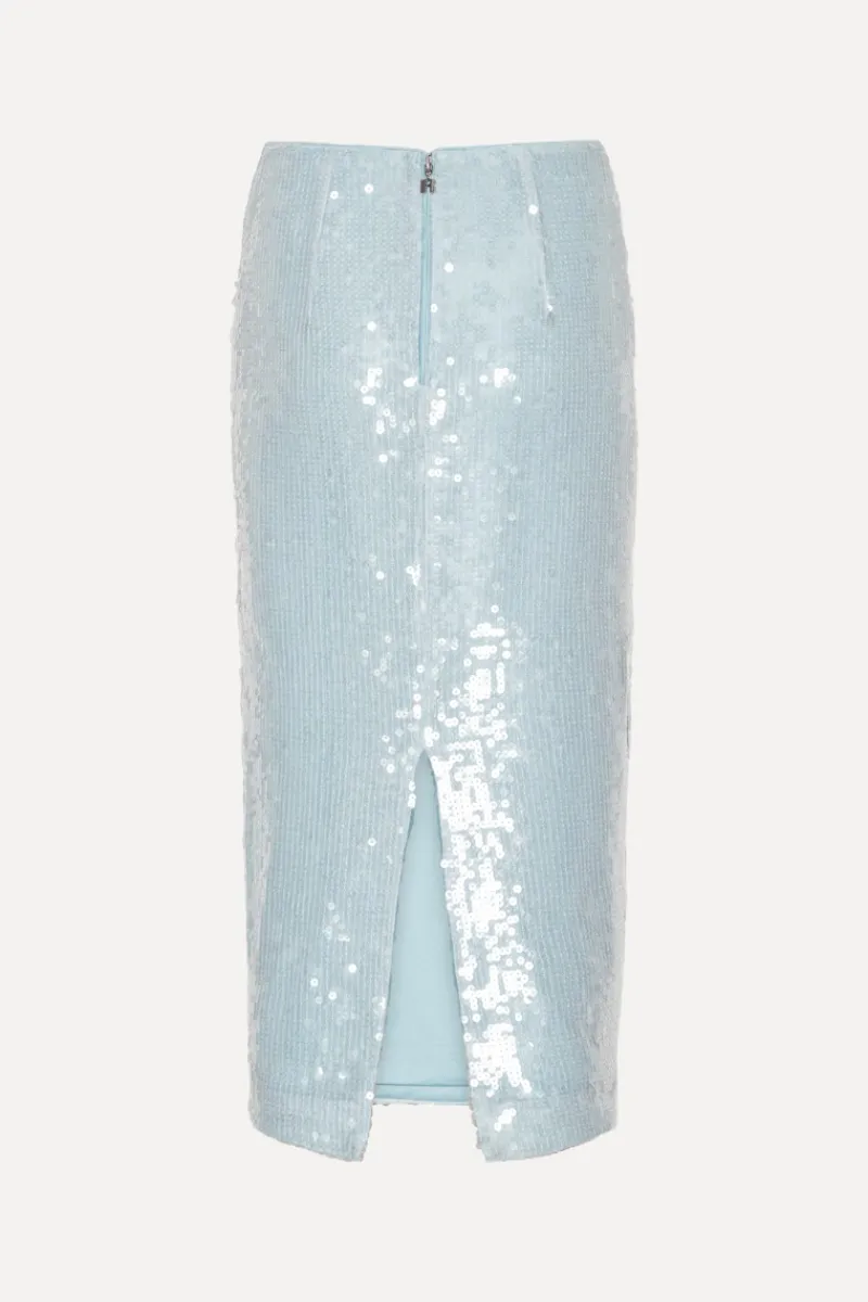 Skirts-ROTATE Birger Christensen Sequins Pencil Skirt Light Blue Plein Air color