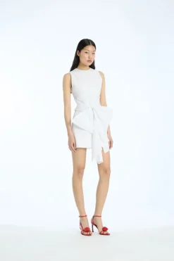 Mini Dresses|Dresses-ROTATE Birger Christensen Sleeveless Dress W/ Bow Bright White Bright White color