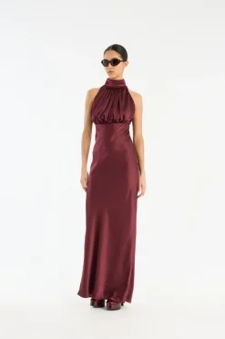 Dresses|Maxi Dress-ROTATE Birger Christensen Sleeveless Silk Dress Burgundy Zinfandelcolor