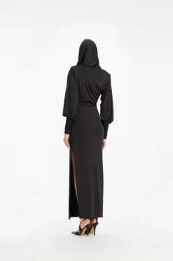 Maxi Dress|Dresses-ROTATE Birger Christensen Slinky Hooded Dress Black Black color