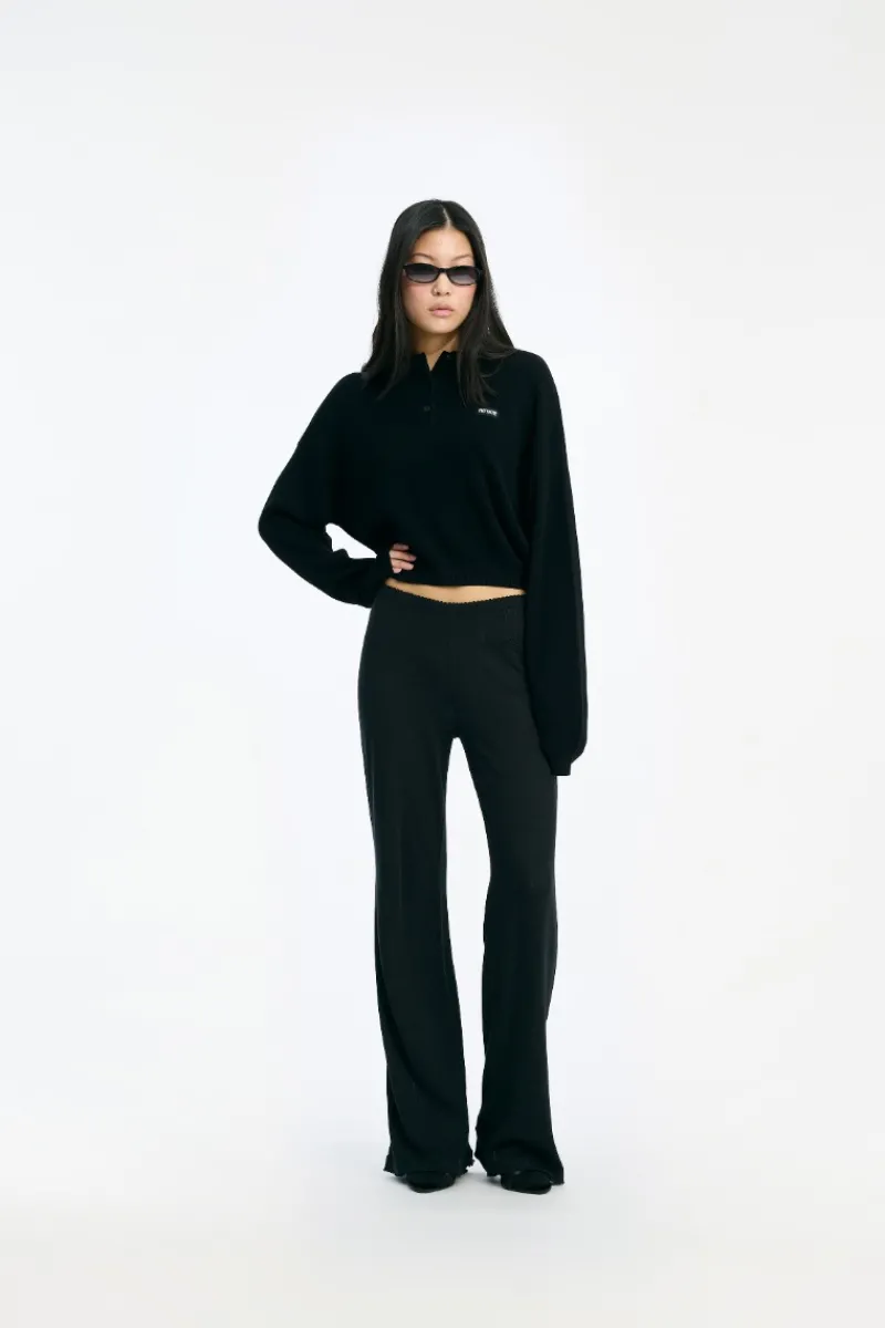 Knitwear|Tops-ROTATE Birger Christensen Slinky Knit Polo Black Black color
