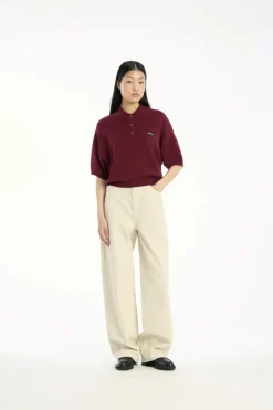 Knitwear|Tops-ROTATE Birger Christensen Slinky Knit Polo Bordeaux Zinfandelcolor