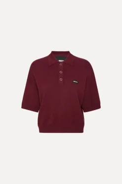 Knitwear|Tops-ROTATE Birger Christensen Slinky Knit Polo Bordeaux Zinfandelcolor