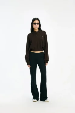 Knitwear|Tops-ROTATE Birger Christensen Slinky Knit Polo Dark Brown Molé color