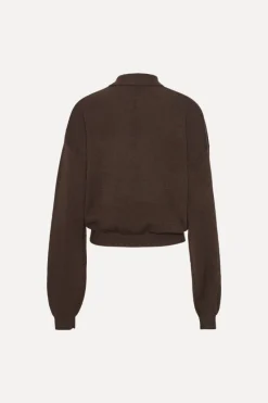 Knitwear|Tops-ROTATE Birger Christensen Slinky Knit Polo Dark Brown Molé color
