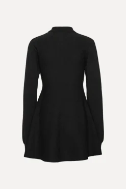 Mini Dresses|Knitwear-ROTATE Birger Christensen Slinky Knit Polo Dress Black Black color