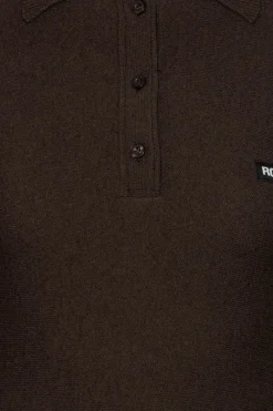 Mini Dresses|Knitwear-ROTATE Birger Christensen Slinky Knit Polo Dress Dark Brown Molé color