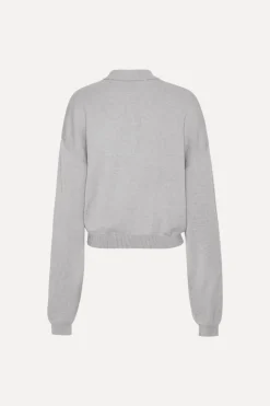 Knitwear|Tops-ROTATE Birger Christensen Slinky Knit Polo Light Grey Alloy (Light Gray) color