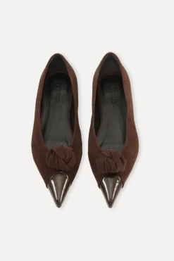 Shoes-ROTATE Birger Christensen Suede Knot Ballerina Chocolate Brown Chocolate Brown color