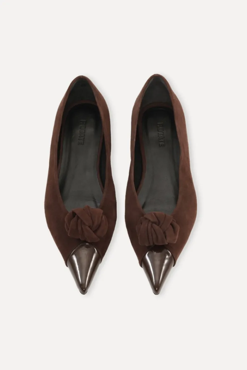 Shoes-ROTATE Birger Christensen Suede Knot Ballerina Chocolate Brown Chocolate Brown color